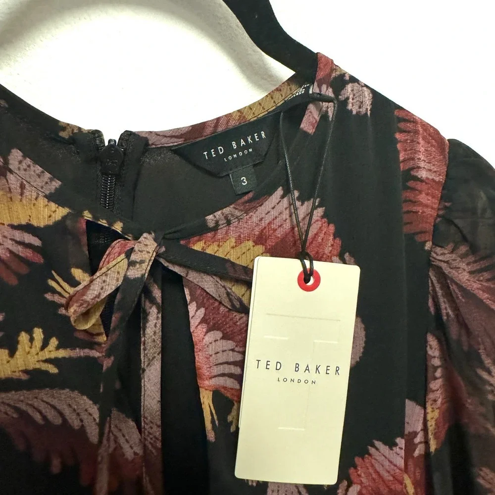 NWT TED BAKER Piara Ruffle Asymmetric Mini Dress - Floral Long-Sleeve Flouncy - Picture 5 of 8